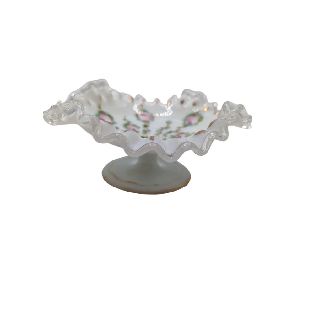 Fenton Silver Crest Charleton Rose Hand Painted Compote With Gold Trim - Picture 3 of 15